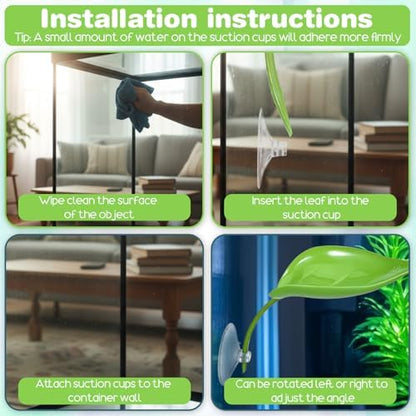 3 Pcs Crested Gecko Tank Accessories, Plastic Reptile Leaf Plant Ornament with Suction Cup Wall Climbing Gecko Hide Reptile Hide for Turtle Tank Decorations(Green)
