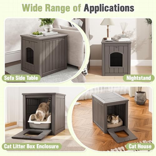 Cat Litter Box Enclosure, Feral Outdoor Cat Enclosure Weatherproof for Winter Outside, Litter Box Furniture Fit Litter Box, Sturdy Resin Shelter for Living Room, Easy to Assemble, Grey