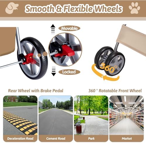 Foldable Pet Stroller 4 Wheels for Small Medium Dogs Cats,Khaki