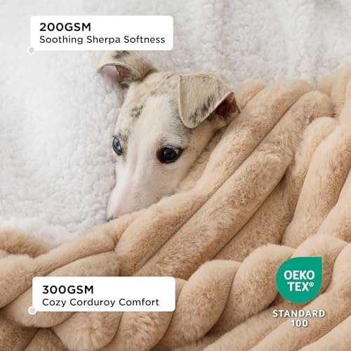 Bedsure ComfyFleece™ Waterproof Blanket for Bed, Twin（60"x80"） Tuscan Beige