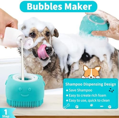 Comotech 6PCS Dog Bath Brush & Dog Toothbrush | Adjustable Handle Shampoo Brush & Scrubber for Short & Long Haired Dogs & Cats | Effectively Solve Odor & Stain Removal Problems (Blue Red Blue)