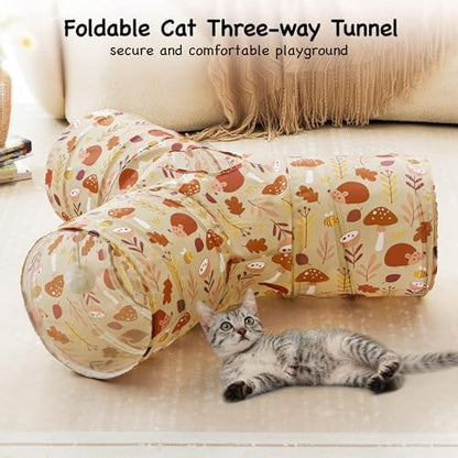 Tempcore Cat Tunnel, 3-Way Collapsible Toy for Indoor Cats, Hedgehog