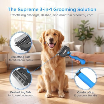 Deshedding Dog Brush，3-in-1 Undercoat Rake for Dogs (Pink)