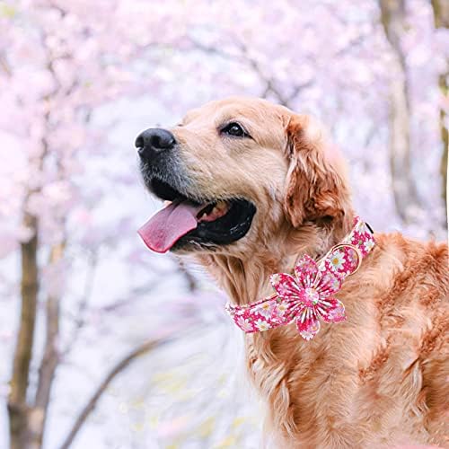 Elegant Little Tail Girl Dog Collar with Flowers - Pink Floral Pattern, Adjustable for Large Dogs