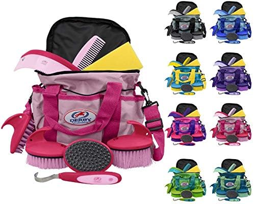 Derby Originals 9Piece Horse Grooming Set with Matching Nylon Carry Bag - Available in 8 Fun Colors, Hot Pink & Pink