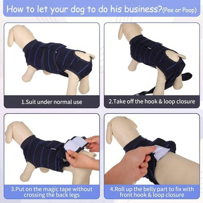 Kuoser Dog Surgery Recovery Suit, Soft Breathable Dog Recovery Suit for Female Spay Male Nueuter, Anti Licking Puppy Onesie Pet Surgical Suit for Dogs Abdominal Wounds Skin Disease, Blue Strips XL