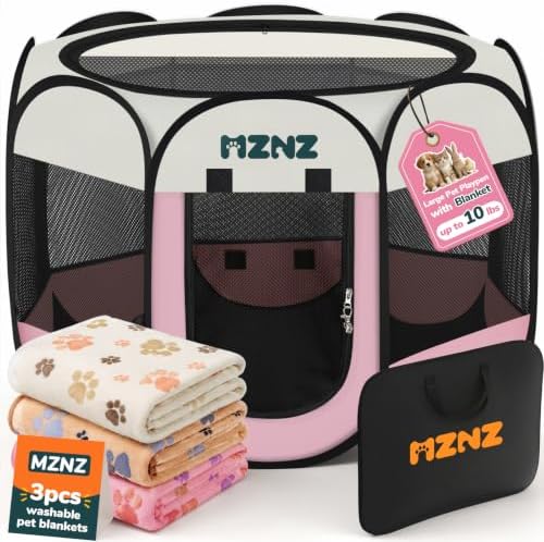 Dog Cat Small Animal Puppy Playpen Crate with 3 Blankets, Small, Pink