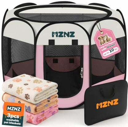 Dog Cat Small Animal Puppy Playpen Crate with 3 Blankets, Small, Pink