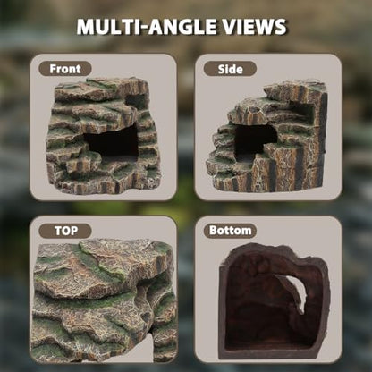 REPTITRIP Large Reptile Hide and Basking Platform, Resin Rock Cave for Geckos, Frogs, Turtles and Lizards