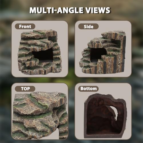 REPTITRIP Large Reptile Hide and Basking Platform, Resin Rock Cave for Geckos, Frogs, Turtles and Lizards