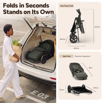 Mompush Wiz 2-in-1 Bassinet Stroller with Car Seat Adapter, Reversible Seat