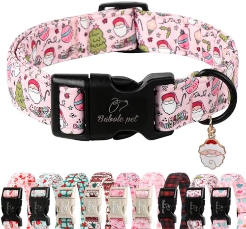 Christmas Santa Dog Collar for XL Dogs, Pink Girl Dog Collar
