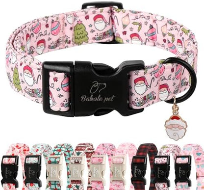 Christmas Santa Dog Collar for XL Dogs, Pink Girl Dog Collar