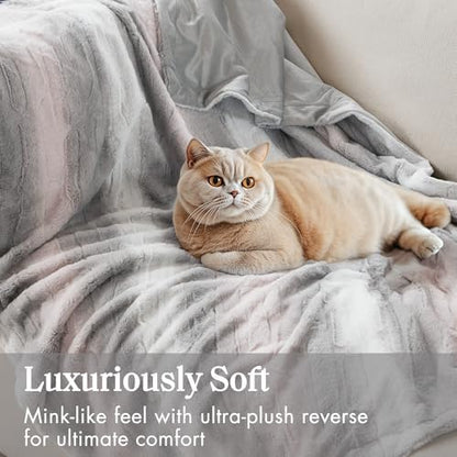 Madison Park Zuri Faux Fur Reversible Throw Blanket, 50 x 60 in, Blush/Grey
