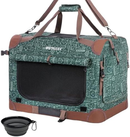 Extra Large Cat Carrier Soft Sided, Portable Small Dog Carrier for 2 Cats, 24"x16.5"x16" Car Travel Folding Comfortable Design, Green