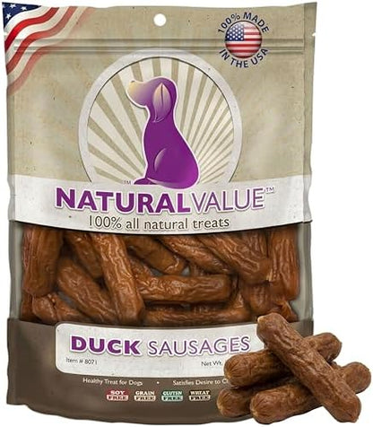 Loving Pets Natural Value Duck Sausages - Soft Jerky Dog Treats for Large & Small Breeds - Healthy Gluten, Wheat, Soy & Grain Free Pet Treats for Dogs