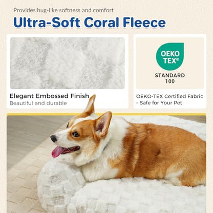 ABCPET Large Dog Bed Sofa, Fluffy Pet Bed for Medium and Large Dogs, Supportive Dog Couch Sofa for Dogs, Pet Sofas with Washable Cover & Non-Slip, 38 inch, White
