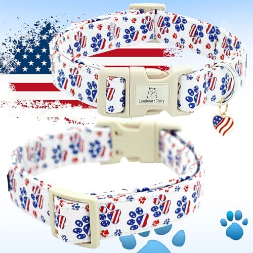 Lionheart glory American Flag Dog Collar, 4 of July Patriotic Independence Day Dog Collar Heavy Duty Adjustable Dog Collars for Small Dogs Pet Gift Summer Collars Dog Cute Collars