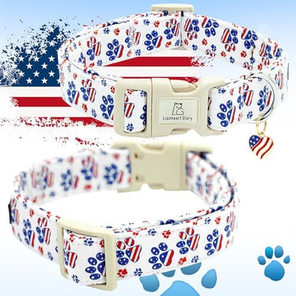 Lionheart glory American Flag Dog Collar, 4 of July Patriotic Independence Day Dog Collar Heavy Duty Adjustable Dog Collars for Medium Dogs Pet Gift Summer Collars Dog Cute Collars