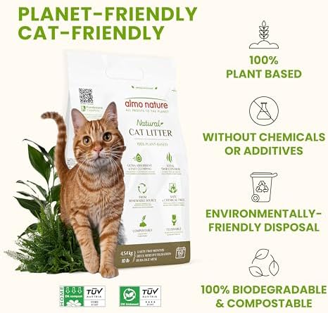 Natural Unscented Cat Litter - 10 lbs - Plant-Based, Clumping, Biodegradable, Non-Toxic, Compostable, Eco-Friendly, Odor Control, Low Dust, Safe for Cats & Kittens. (Pack of 2)