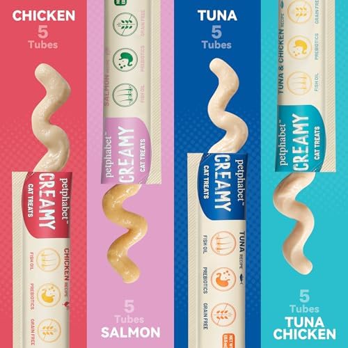 PETPHABET Lickable Cat Treats Squeeze, 4 Flavors Variety Pack 20 Tubes