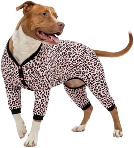 LovinPet Lovin Dog Pajamas, Pitbull Clothes, Neon Pink Cheetah Print, 3XL