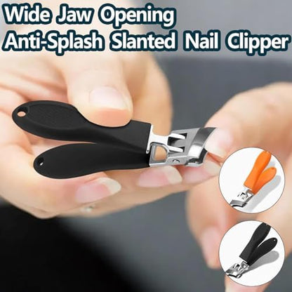 Generic 2PCS Wide Jaw Opening Anti-Splash Slanted Nail Clipper, Curved Toenail Clippers for Thick Toenails, Ingrown Nail Clippers, Black+Orange