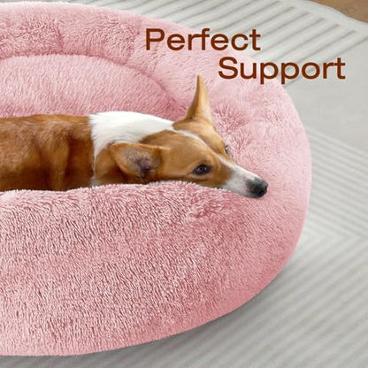 JOLLYVOGUE Dog Beds Large Sized Dog, 36 inches Calming Soft Anti-Anxiety Donut Dogs Bed, Washable Round Fluffy Cushion for Large Pets, Fits up to 80 lbs Pets