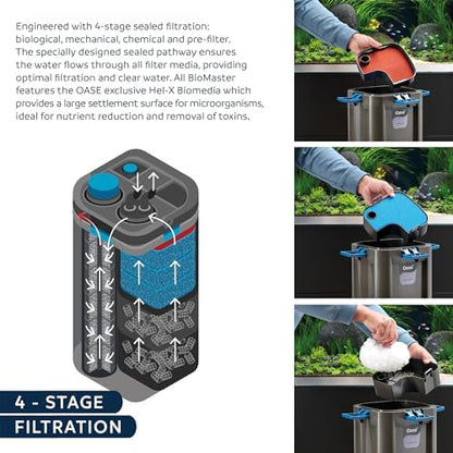 OASE BioMaster External Filter for Aquariums Up to 160 Gallons, Multi-Stage Filtration, Easy Maintenance Prefilter, Quiet Canister Filter, German Engineering