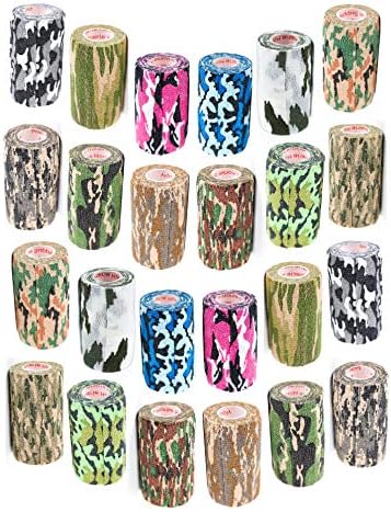 24 Pack Premium Vet Wrap - Self Adhesive Bandage Wrap & Athletic Tape - 4" x 5 Yards Elastic & Self-Sticking Cohesive Bandage for Pets, Sports, Wrists & Ankles - Assorted by Prairie Horse Supply
