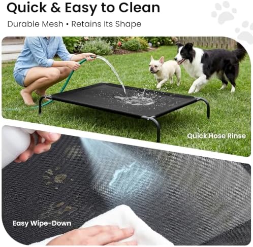 Love's cabin Elevated Cooling Dog Bed for Large Dogs, Portable Indoor & Outdoor Raised Pet Dog Cat Cot, Durable Summer Frame with Breathable Mesh, Black, 48 inches