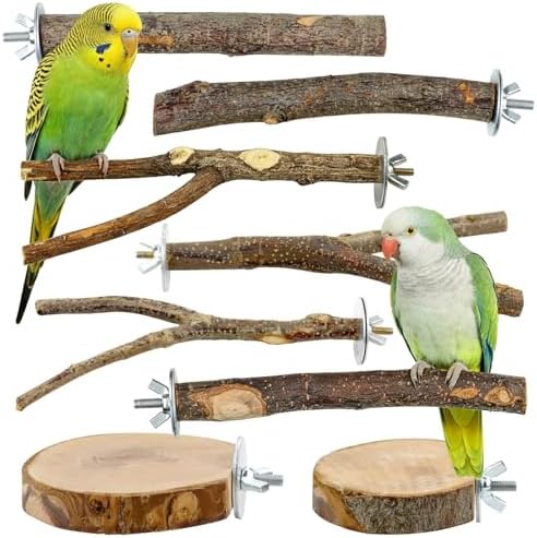 8-Piece Natural Wood Bird Perches for Budgie and Parakeet Cages
