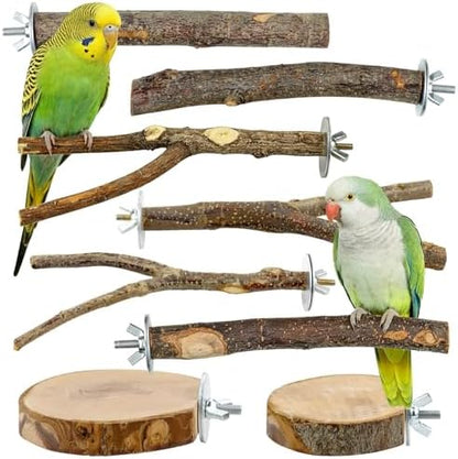 8-Piece Natural Wood Bird Perches for Budgie and Parakeet Cages