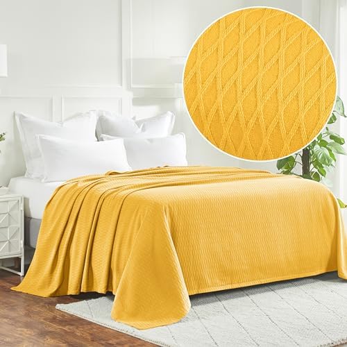 Superior Cotton Blanket, Lightweight, Breathable Bedding, California King, Yellow