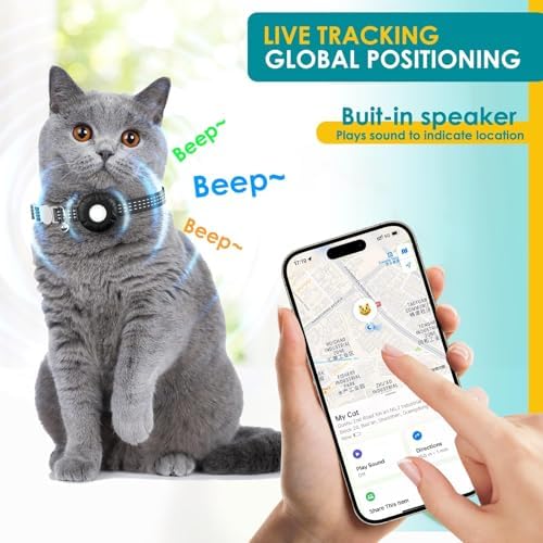 Cat GPS Tracker, Waterproof Pet Tracker for Cats, Cat GPS Tracker Collar with Safety Elastic Buckle, Works with Any Collar,Compatible with Apple Find My App (Only iOS), No Monthly Fee, Black