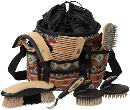 Weaver Equine Horse Grooming Kit, 7-Piece Horse Brush Set with Organizer Tote Bag, Hoof Pick, Comb, Sweat Scraper, Equine Tools for Daily Grooming, Lost Creek