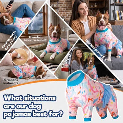 LovinPet Pitbull Bodysuit Pajama, Dog Pajamas, Big Bites Pink Print, 2XL