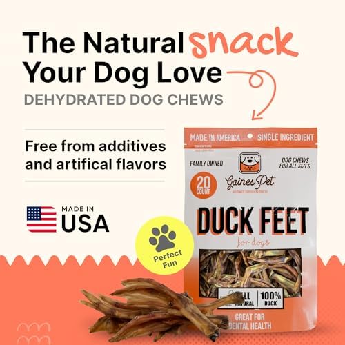 Gaines Pet Duck Feet for Dogs – 20 Count, Natural Chews with Glucosamine, Chondroitin & Collagen – Single Ingredient Dog Treats, Grain-Free, USA Made, Joint & Dental Health Support