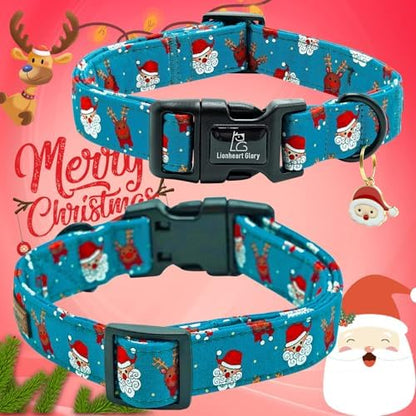 Lionheart glory Christmas Dog Collar, Blue Christmas Santa Deer Dogs Collar Adjustable Soft Comfortable Collars for Small Dogs Girl or Boy Pet Gift Fall Cute Collar