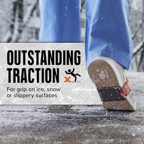K1 Mid-Sole Ice Cleats - Rotatable Traction Aids For Flat Shoes - Indoor/Outdoor, Climbing, Driving - Slim Profile - Orange