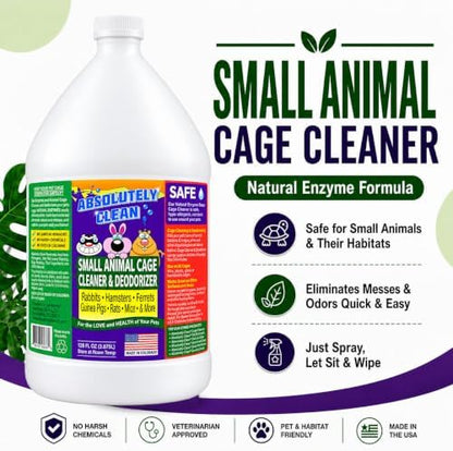 Absolutely Clean Amazing Small Animal Cage Cleaner, Just Spray/Wipe, Easily Removes Messes & Odors - Hamster Cages, Mice, Rat Cage, Guinea Pig Cage, Rabbit Cage, Ferret Cage, Dog Cage - USA Made