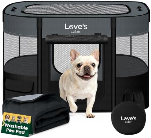 Love's cabin Dog Playpen Cat Pet Puppy Pen,Portable Playpens for Dogs Indoor Outdoor Travel Camping Use,Foldable Kennel Tent Crate for Rabbit Small Animals with Carrying Case (Grey with Pad, Small)