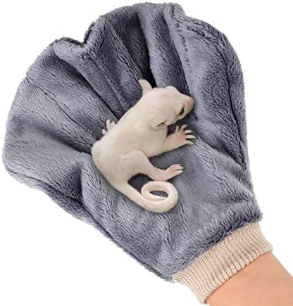 2 Pcs Sugar Glider Bonding Mitt, Calming Sleeping Glove, Bite Proof Animal Handling Gloves, Hedgehog Accessories Calming Glove for Train Your Sugar Glider Small Animals Hamster Rats Pet (Gray)