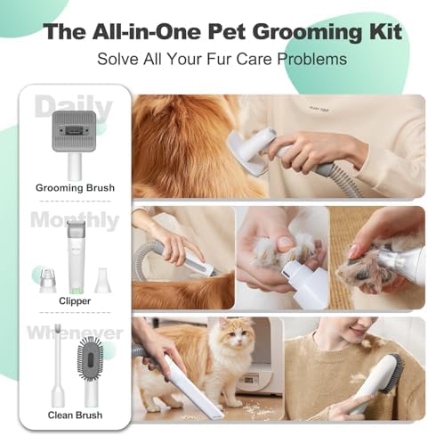 Afloia 6-in-1 Dog Grooming Vacuum Kit, Pet Clipper & Nail Grinder, Green