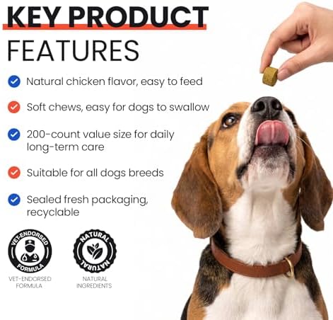Dog Allergy Chews 200 Ct - Itch Relief for Dogs Immune Support with Colostrum Probiotics & Omega 3 - Seasonal Allergies Anti-Itch Skin & Coat Supplement, Itchy Skin & Paw Relief Bites - Chicken Flavor