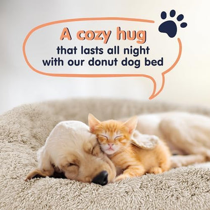 Donut Dog Bed - Premium Comfort for Anxiety Relief - Fluffy & Calming Design with Ultra-Plush Support | Cozy Round Dog Bed with Super Soft Circle Style (Beige, Medium)