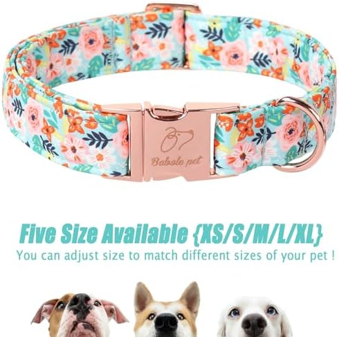 Floral Dog Collar - Cute Summer Flowers Dog Collars for Puppy & Tiny Dogs, Durable Adjustable Male Female Puppy Collar with Metal Buckle XS