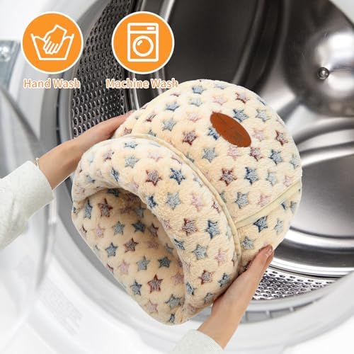 YUEPET Guinea Pig Bed, Warm Fleece Slipper Cuddle Cave, Brown Star