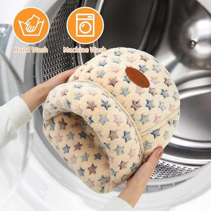 YUEPET Guinea Pig Bed, Warm Fleece Slipper Cuddle Cave, Brown Star