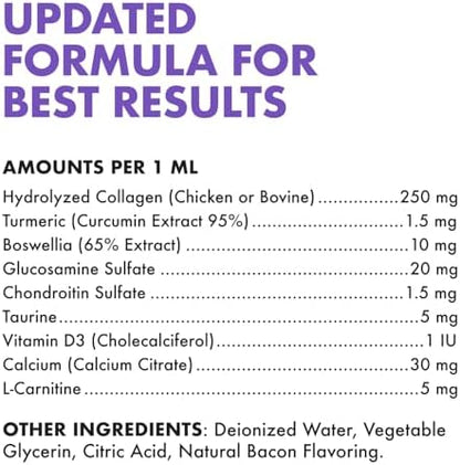 Premium Grass-Fed Collagen for Dogs & Cats Liquid Drops Supplement Daily Formula Support Hip & Joint Skin Coat Gut Hydrolyzed Type I & III Bovine Protein Beef Flavor All Dog and Cat Sizes & Ages